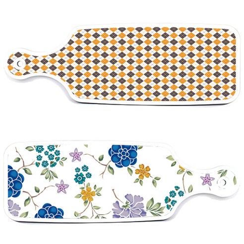 로엠디자인 서빙 도마 보드 2p 로맨틱 블루 floral 화이트 세트, 로맨틱 블루 floral 화이트, 잉글랜드 행황색 체크, 1세트