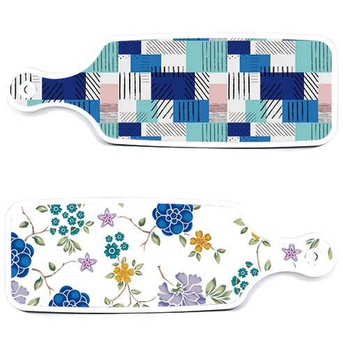 로엠디자인 서빙 도마 보드 2p 로맨틱 블루 floral 화이트 세트, 로맨틱 블루 floral 화이트, 청색 체크, 1세트