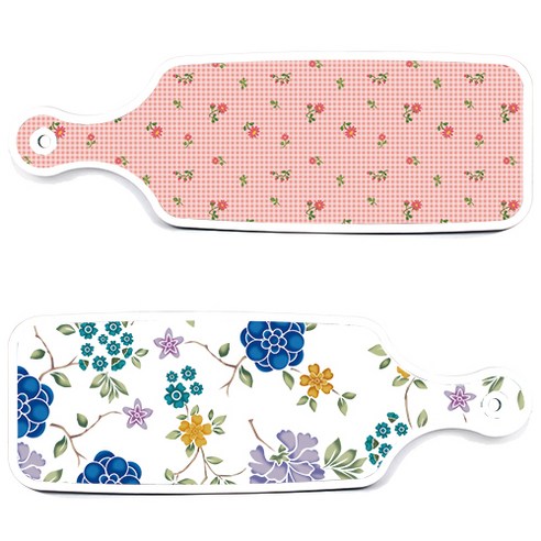 로엠디자인 서빙 도마 보드 2p 로맨틱 블루 floral 화이트 세트, 로맨틱 블루 floral 화이트, 핑크 플라워 체크, 1세트