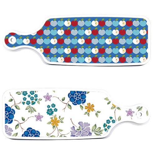 로엠디자인 서빙 도마 보드 2p 로맨틱 블루 floral 화이트 세트, 로맨틱 블루 floral 화이트, 애플 벽색, 1세트
