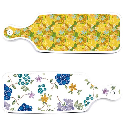 로엠디자인 서빙 도마 보드 2p 로맨틱 블루 floral 화이트 세트, 로맨틱 블루 floral 화이트, 노란 장미 넝쿨, 1세트