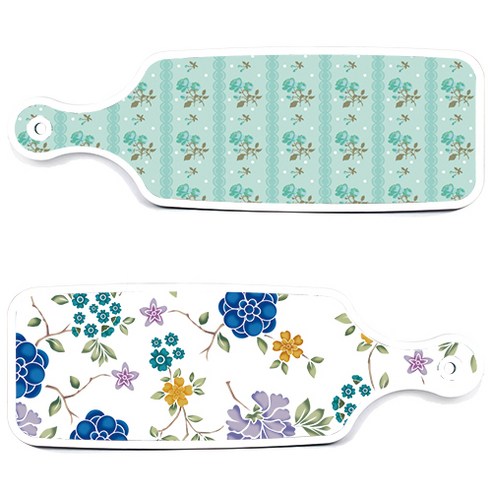 로엠디자인 서빙 도마 보드 2p 로맨틱 블루 floral 화이트 세트, 로맨틱 블루 floral 화이트, 옥색 로즈, 1세트