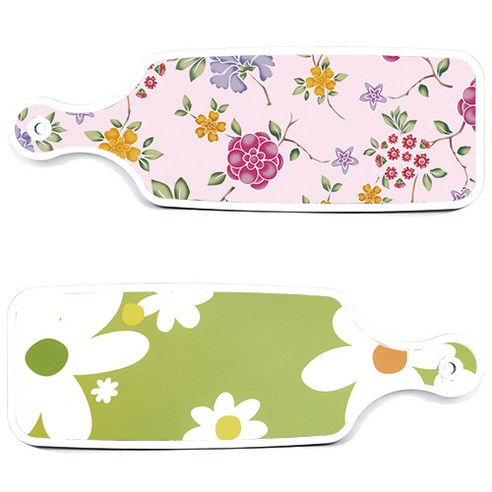 로엠디자인 서빙 도마 보드 2p floral design하얀개나리보드 세트, floral design하얀개나리보드, 로맨틱레드floral연분홍색보드, 1세트