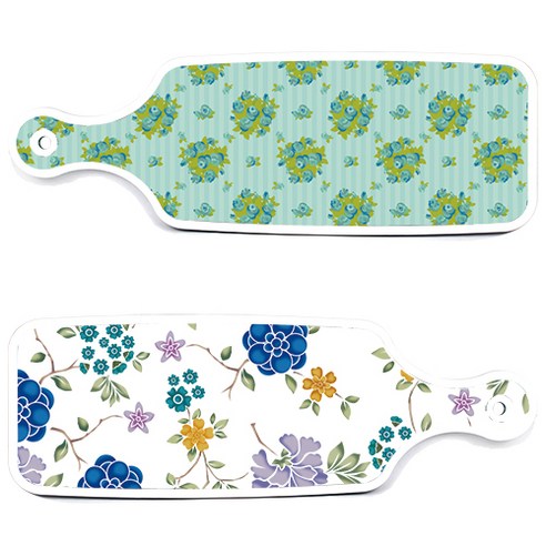 로엠디자인 서빙 도마 보드 2p 로맨틱 블루 floral 화이트 세트, 로맨틱 블루 floral 화이트, 옥색 넝쿨 로즈, 1세트