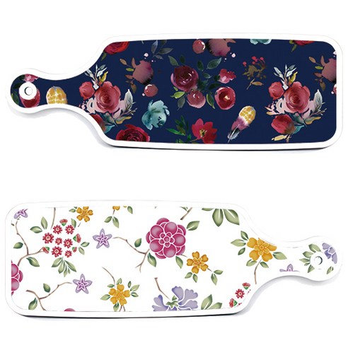 로엠디자인 서빙 도마 보드 2p 로맨틱레드 floral 화이트 세트, 로맨틱레드floral화이트, 블루톤플라워, 1세트