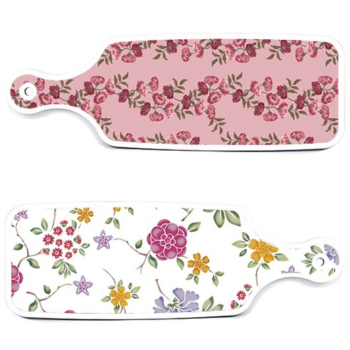 로엠디자인 서빙 도마 보드 2p 로맨틱레드 floral 화이트 세트, 로맨틱레드floral화이트, 체리플라워, 1세트