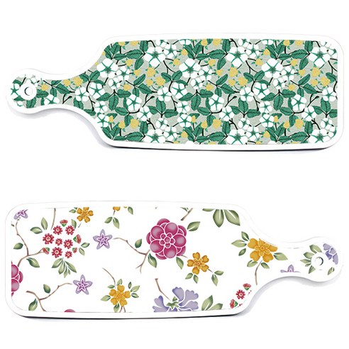 로엠디자인 서빙 도마 보드 2p 로맨틱레드 floral 화이트 세트, 로맨틱레드floral화이트, 플라워회색, 1세트