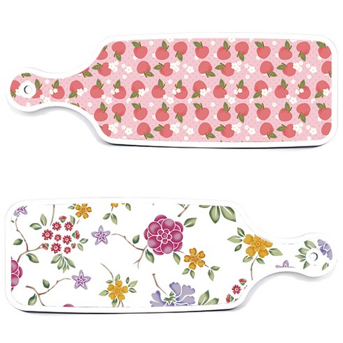 로엠디자인 서빙 도마 보드 2p 로맨틱레드 floral 화이트 세트, 로맨틱레드floral화이트, 핑크복숭아, 1세트