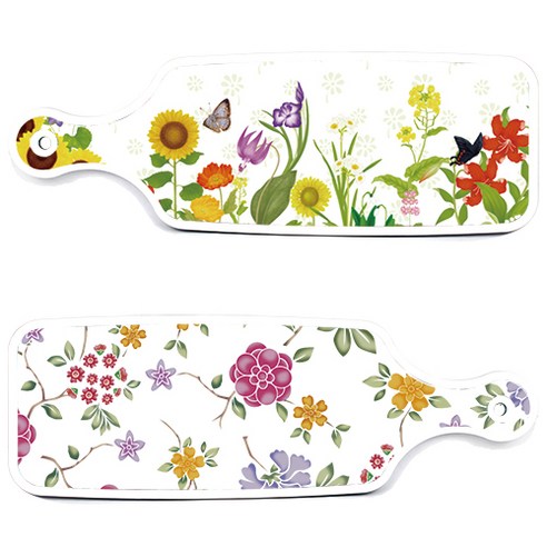 로엠디자인 서빙 도마 보드 2p 로맨틱레드 floral 화이트 세트, 로맨틱레드floral화이트, 화단, 1세트