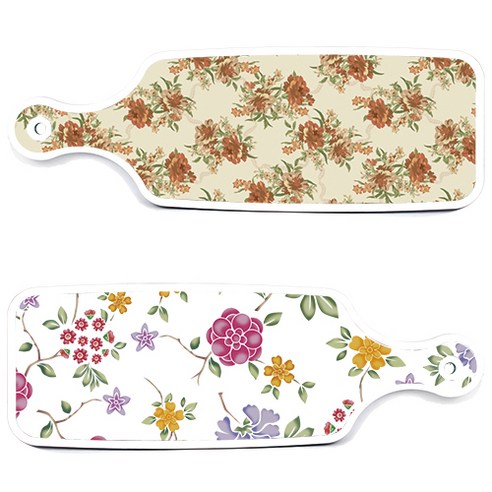 로엠디자인 서빙 도마 보드 2p 로맨틱레드 floral 화이트 세트, 로맨틱레드floral화이트, 두목색플라워, 1세트