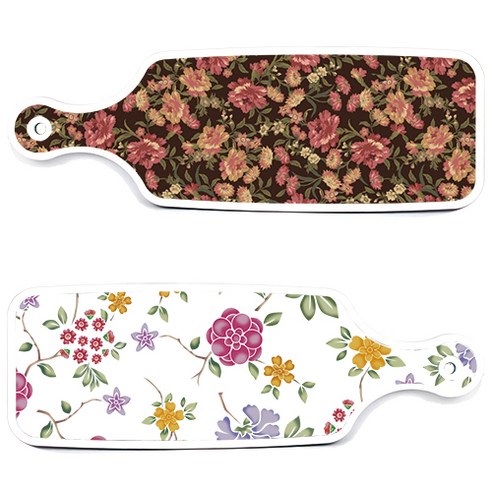 로엠디자인 서빙 도마 보드 2p 로맨틱레드 floral 화이트 세트, 로맨틱레드floral화이트, 블랙가든아트, 1세트