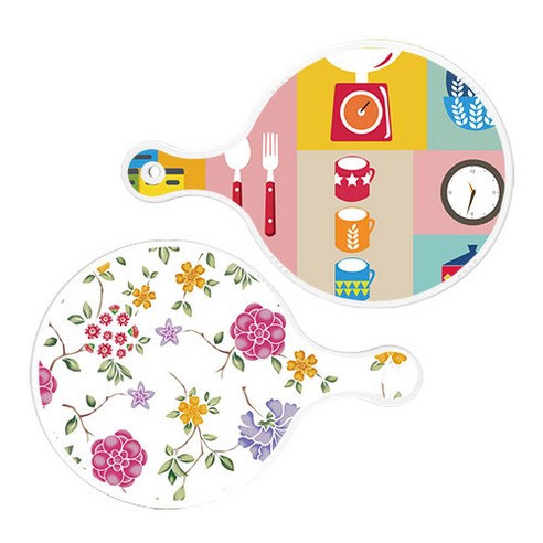 로엠디자인 서빙 원형 도마 보드 2p 주방패턴 세트, 주방패턴, 로맨틱레드floral화이트, 1세트