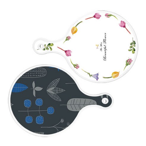 로엠디자인 서빙 원형 도마 보드 2p 로맨틱패턴플라워라인 세트, 로맨틱패턴플라워라인, 감색나무라인, 1세트
