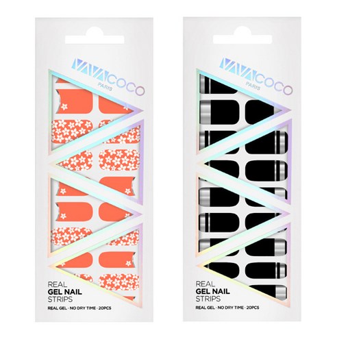 바바코코 젤네일 스트립 스티커 세트 믹스매치 플라워가든 + 믹스매치 미러, 2.오렌지코랄, 3.블랙, 1세트