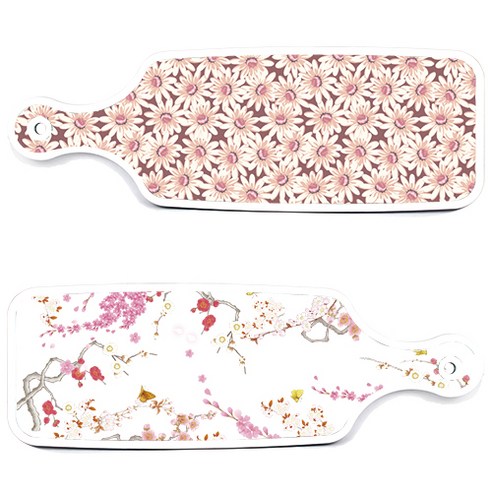 로엠디자인 서빙 도마 보드 2p 로맨틱연지색floral 세트, 로맨틱연지색floral, 자색플라워패턴, 1세트