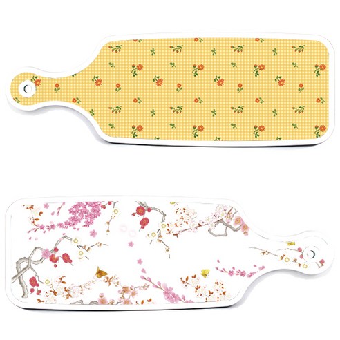 로엠디자인 서빙 도마 보드 2p 로맨틱연지색floral 세트, 로맨틱연지색floral, 치자색플라워체크, 1세트