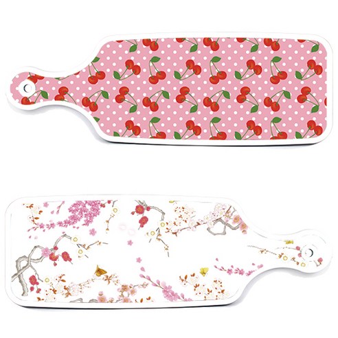 로엠디자인 서빙 도마 보드 2p 로맨틱연지색floral 세트, 로맨틱연지색floral, 핑크체리, 1세트