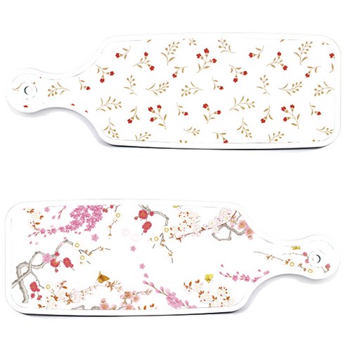 로엠디자인 서빙 도마 보드 2p 로맨틱연지색floral 세트, 로맨틱연지색floral, 장단색꽃고비, 1세트