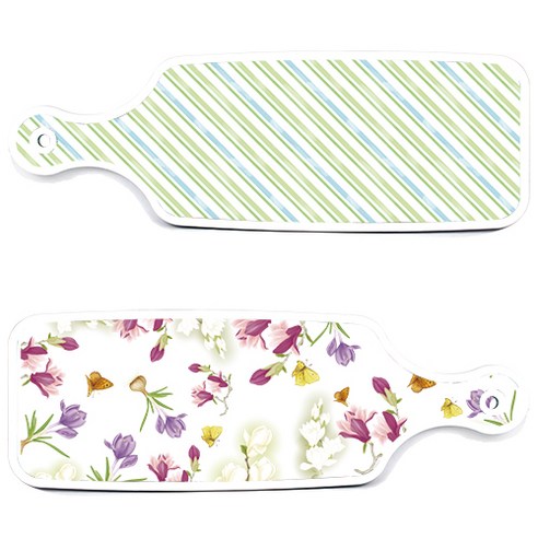 로엠디자인 서빙 도마 보드 2p 로맨틱청자색floral 세트, 로맨틱청자색floral, 청백색사선, 1세트