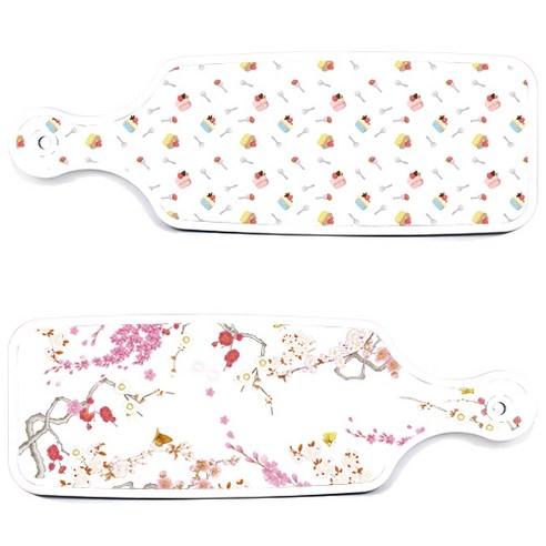 로엠디자인 서빙 도마 보드 2p 로맨틱연지색floral 세트, 로맨틱연지색floral, 케익, 1세트