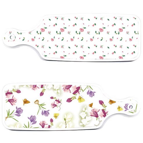 로엠디자인 서빙 도마 보드 2p 로맨틱청자색floral 세트, 로맨틱청자색floral, 적자색장미화이트, 1세트