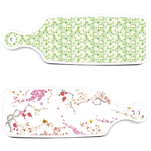 로엠디자인 서빙 도마 보드 2p 로맨틱연지색floral 세트, 로맨틱연지색floral, 그린타일, 1세트