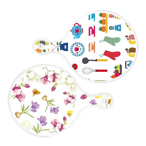 로엠디자인 원형 서빙 도마 보드 2p 클립아트과일 세트, 클립아트과일, 로맨틱청자색floral, 1세트
