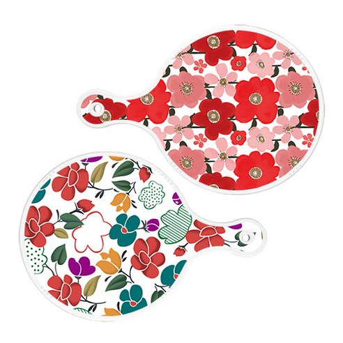 로엠디자인 서빙 도마 2p 붉은빛 동백원형 세트, 붉은빛동백원형, floral목련혼합원형보드, 1세트