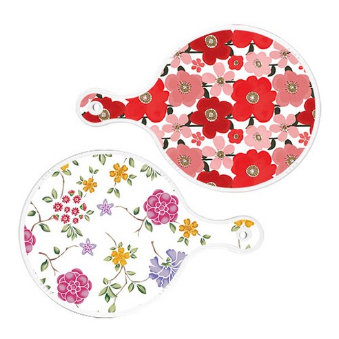 로엠디자인 서빙 도마 2p 붉은빛 동백원형 세트, 붉은빛동백원형, 로맨틱레드floral화이트보드원형, 1세트