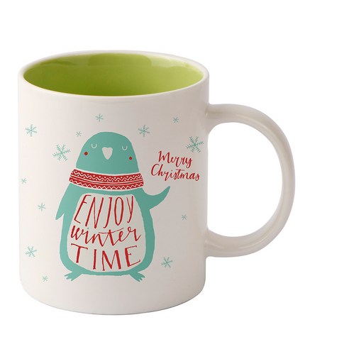 디자인아지트 크리스마스 Enjoy Winter 기성 머그컵, 펭귄(그린), 1개