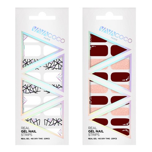 바바코코 젤네일 스트립 스티커 믹스매치 브로큰글라스 2p 세트, 믹스매치 브로큰글라스 화이트, 커브크리스탈 버건디, 1세트