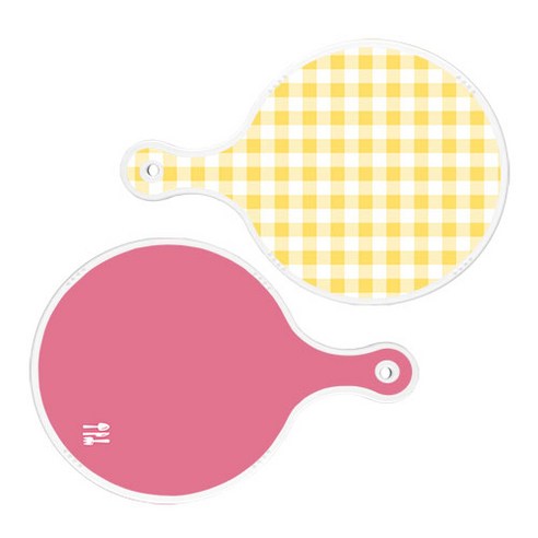 로엠디자인 서빙 도마 보드 2p 체크파스텔옐로우원형 세트, 체크파스텔옐로우원형, 핑크원형, 1세트