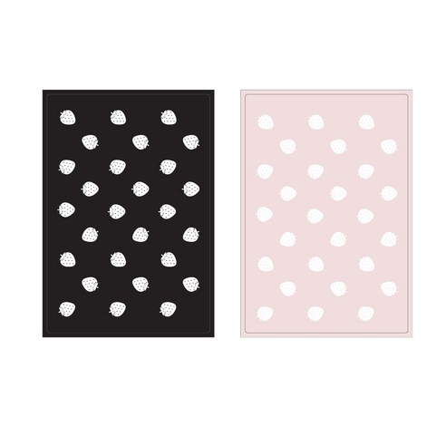 프루티 브런치 실리콘매트 STRAWBERRY 2p, 블랙, 인디 핑크, 425 x 295 mm