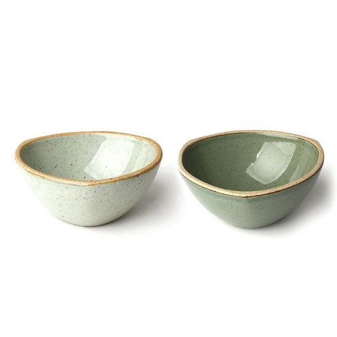 무경도자기 삼각 소면기, 오트밀, 그린, 1세트