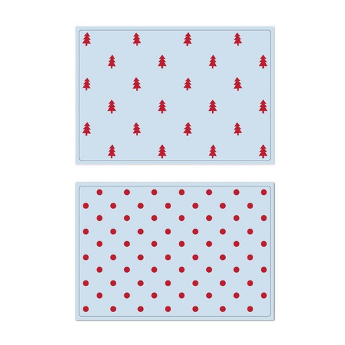 서머스트 프루티 실리콘 테이블매트 레드포레스트 + 레드도트, 스카이블루, 425 x 295 mm