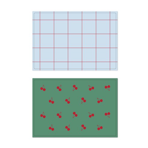 서머스트 프루티 실리콘 테이블매트 레드체크 + 레드체리, 스카이블루, 카키그린, 425 x 295 mm