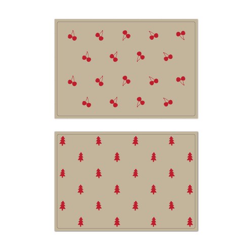 서머스트 프루티 실리콘 테이블매트 레드체리 + 레드포레스트, 베이지, 425 x 295 mm