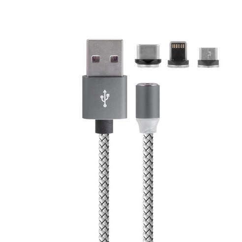 비쉐르 텍스타일 LED 마그네틱 3in1 트리플 충전 케이블, WDC-056(실버), 1개