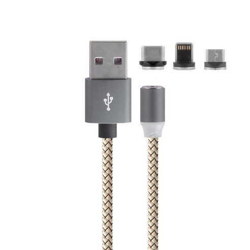 비쉐르 텍스타일 LED 마그네틱 3in1 트리플 충전 케이블, WDC-056(골드), 1개