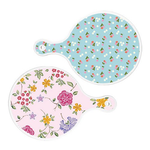 로엠디자인 원형 서빙 도마 보드 2p 천청색체리 세트, 천청색체리, 로맨틱레드floral연분홍색, 1세트