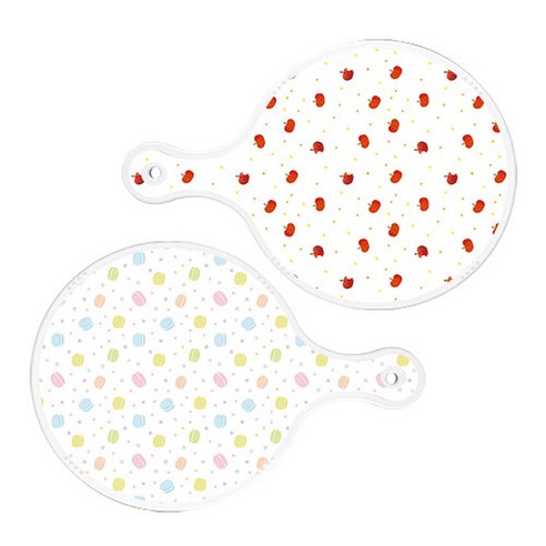 로엠디자인 원형 서빙 도마 보드 2p 다홍사과패턴 세트, 다홍사과패턴, 마카롱, 1세트