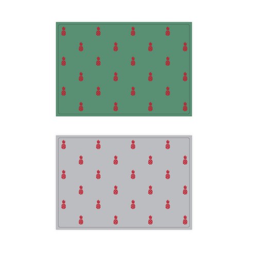 서머스트 실리콘 테이블매트 RED PINEAPPLE 2p, 카키그린, 그레이, 425 x 295 mm