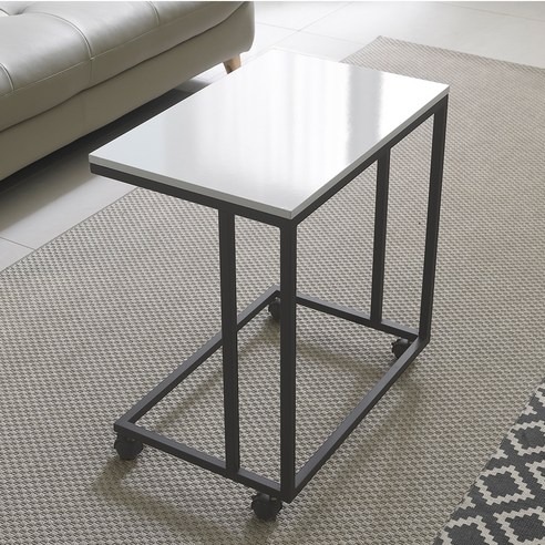 홈인홈 the 튼튼한 이동식 사이드 테이블 600 x 400 mm, 상판 (화이트) + 다리 (그레이)
