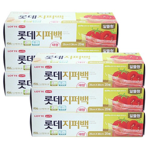 롯데이라이프 일회용 지퍼백 알뜰형 대 20p, 6개