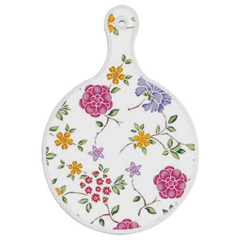 로엠디자인 양면 원형 서빙 도마 보드, 로맨틱레드floral화이트 + 블루타일, 1개
