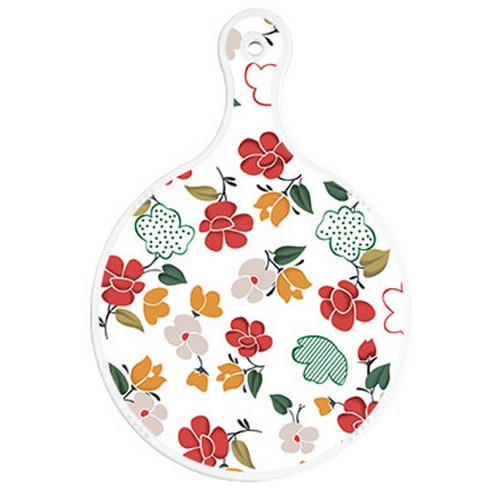로엠디자인 양면 원형 서빙도마 보드, floral 목련 패턴 + 장미적색, 1개