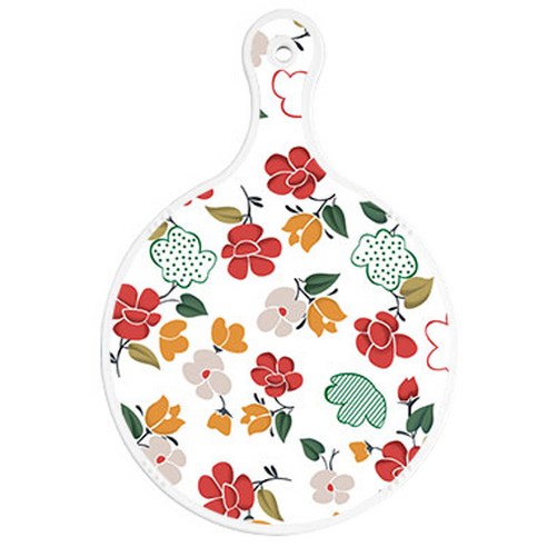 로엠디자인 양면 원형 서빙도마 보드, floral 목련 패턴 + 담황색꽃다발, 1개