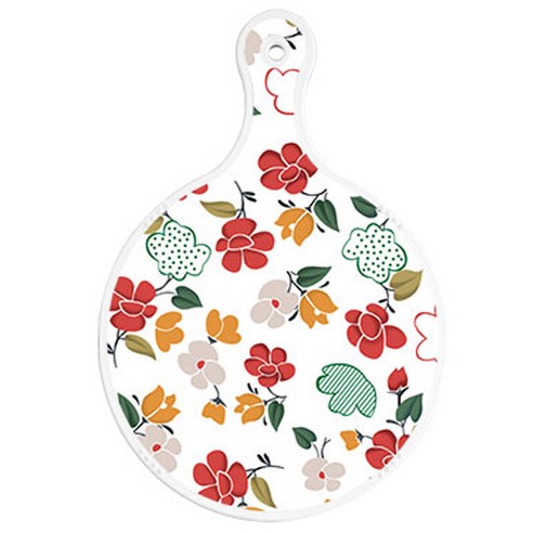 로엠디자인 양면 원형 서빙도마 보드, floral 목련 패턴 + 자색아트클립, 1개