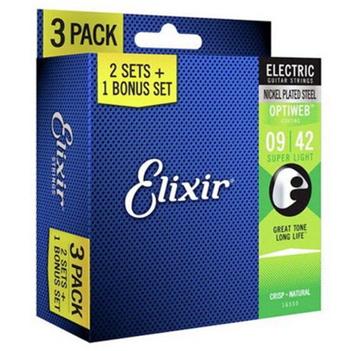 Elixir Electric OPTIWEB 일렉기타 스트링 Super Light 009-042 3p, 16550, 1