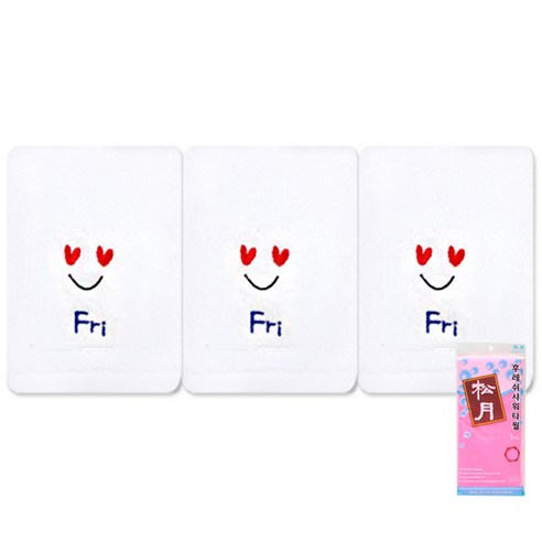 송월타월 요일기분 세면타올 3p + 후레쉬 샤워타올, 금, 분홍, 1세트